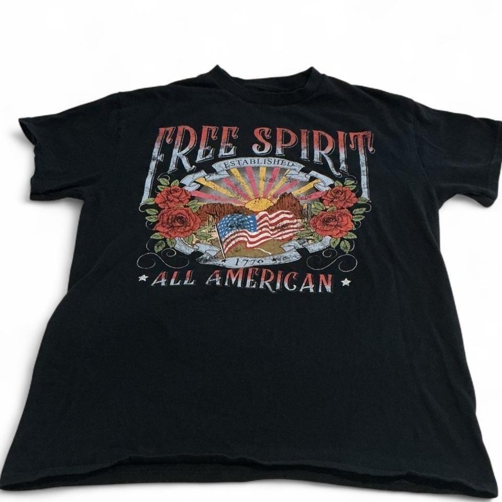 Goodie Two Sleeves Graphic Tee Womens Large Black Free‎ Spirit American